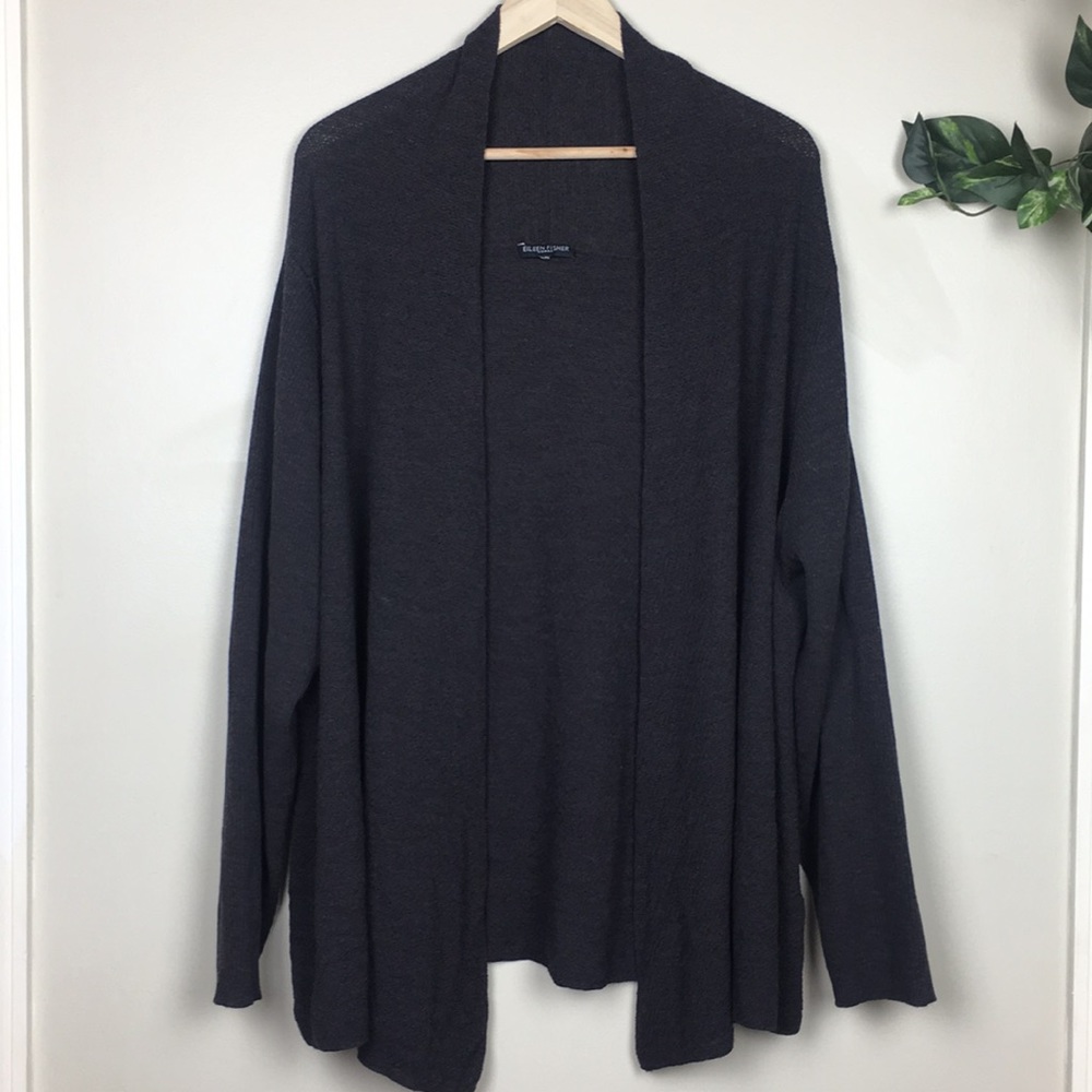 Eileen Fisher women wool cardigan dark brown